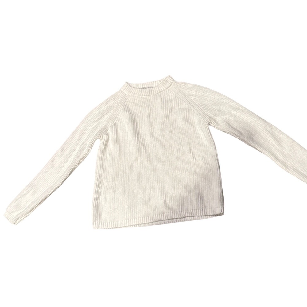 Pura Cashmere Womens XS White 100% Supima Cotton Ribbed Crew Neck Raglan Sweater